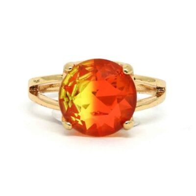 Anel Pedra Rainbow - Dourado - Vermelho e Amarelo ARO -24