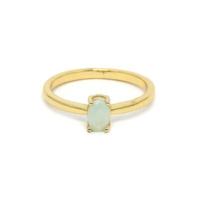 Anel Solitário Dourado com Zirconia Verde Leitoso