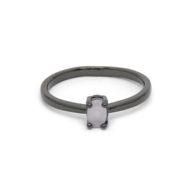 Anel Solitário Grafite com Zirconia Rosa Leitoso