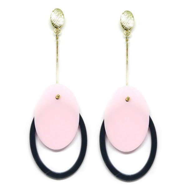 Brinco De Acrílico Oval Cor Variada Brinco De Acrílico Oval - Rosa e Cinza