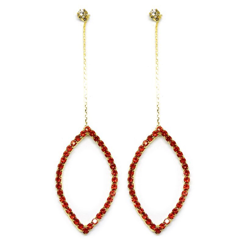 Brinco Dourado Folha com Strass Vermelho