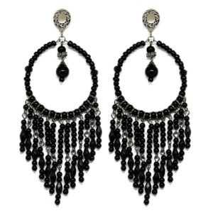 Brincos de Miçangas Preto – Elegância e Movimento Para Seu Look! 🖤✨ Brincos de Miçangas Preto
