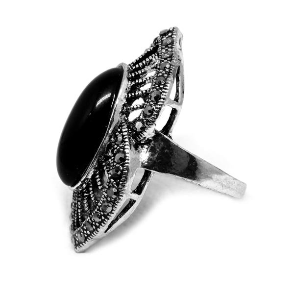 Anel Boho Oval Prata Velha com Preto - ARO 25 Anel Boho Oval Prata Velha com Preto
