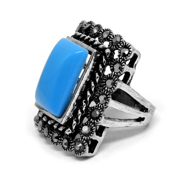 Anel Boho Prata Velha com Azul - ARO 20 Anel Boho Prata Velha com Azul