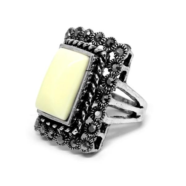 Anel Boho Prata Velha com Branco - ARO 20 Anel Boho Prata Velha com Branco