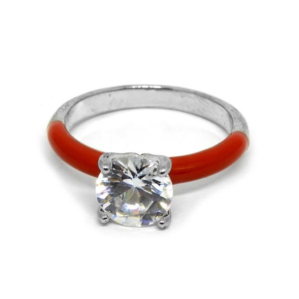 Anel Solitário Esmaltado Vermelho e Prata G - ARO 20 Anel Solitário Esmaltado Vermelho e Prata